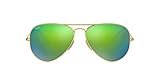 Ray-Ban RB3025 Classic Polarized Aviator Sunglasses, Matte Gold/Green on Green Mirror, 58 mm