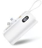 モバイルバッテリー 軽量 小型 大容量 6800mAh【2025新設計】Lightningコネクター & タイプCケーブル内蔵 Type-Cポート出入力 LCD残量表示 携帯充電器 持ち運び便利 機内持ち込み可 旅行/旅行/アウトドア/停電対策/防災 iPhone/iPad/Android各種スマホ対応PSE正規認証 (ホワイト)