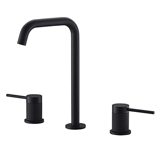 Robinet de lavabo en laiton noir et or rose au design 3 trous élégant