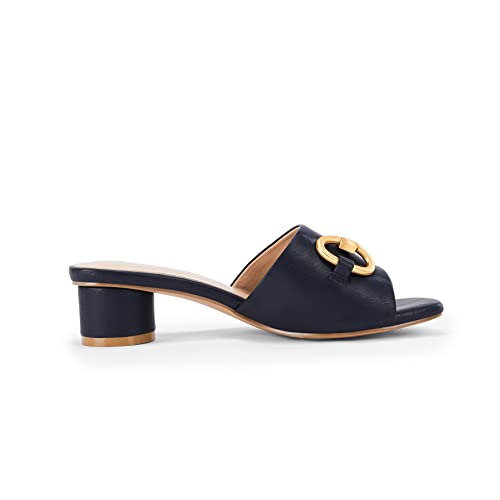 Image of Coutgo Womens Heeled Slides Sandals Square Open Toe Slip on Comfortable Kitten Block Low Heel Metal Chain Dressy Shoes