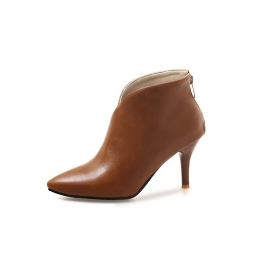 smlekwc Mujer Tacón De Aguja Piel Botines De Otoño Punta Puntiaguda Botines con Cremallera Tacón Alto Vestido De Oficina Botas Cortas,Marrón,39 EU