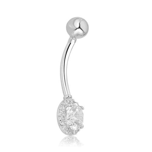 Image of AVORA 10K Gold Simulated Diamond CZ Frame Belly Button Ring Body Jewelry (14 Gauge)