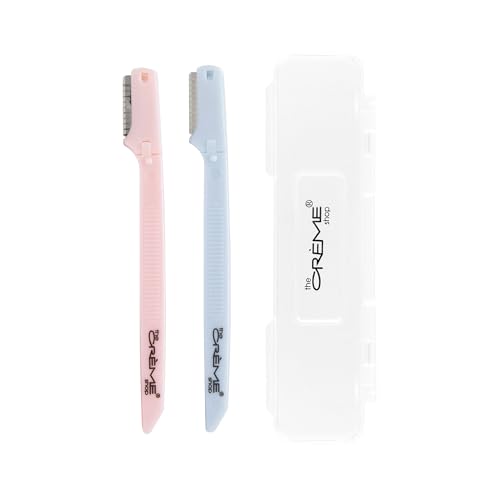 The Crème Shop Portable Precision Razors + Travel Case | Dermaplaning Tool for Face | Face Razors for Women | Stocking Stuffers for Women (Pack of 2)