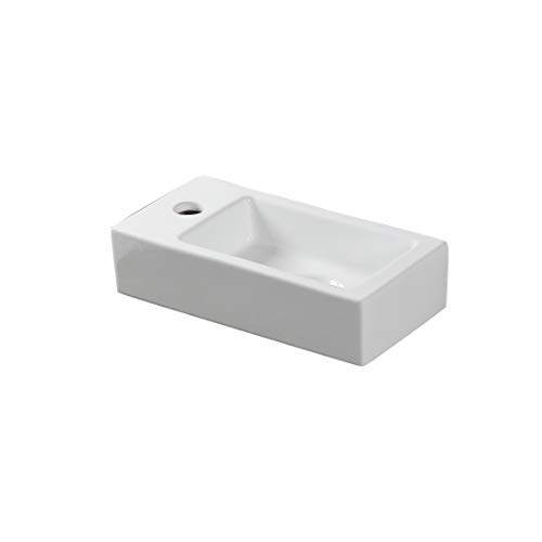Wall Hung Basin Sink Small Cloakroom Basin Rectangle Ceramic Wash Basin (Left Hand)