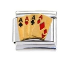 Stylysh CharmsACES Four 4 Cards Lucky Enamel Italian 9mm Link NC001 Fits Traditional Classic