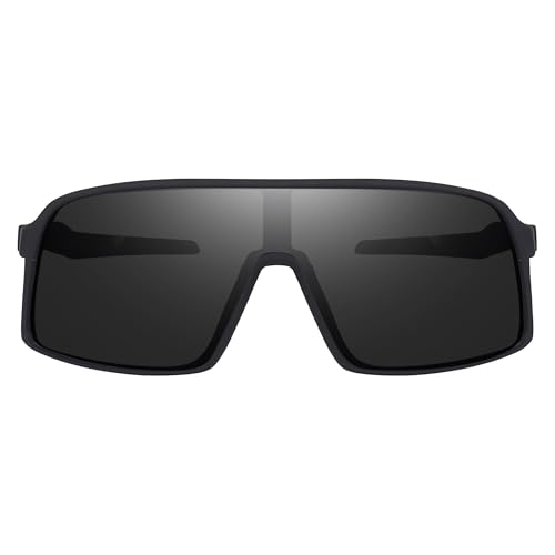 Image of Non Polarized Mirrored Oversized Sports Sunglasses for Men Women, Outdoor Cricket Cycling Hiking Fishing Running Driving Baseball UV 400 Protection Anti Glare Goggles (BLACK)