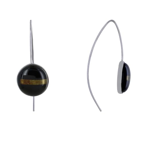 Boucles d'oreilles argent 925 anti-allergie rayées noir et argent pour lobes sensibles