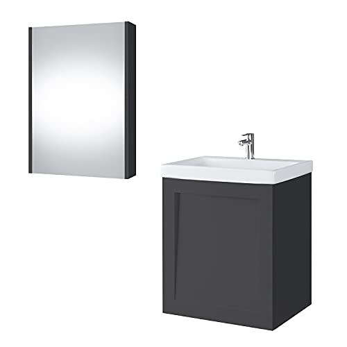 Planetmöbel Armario para lavabo de cerámica con espejo, juego de muebles de baño, 50 cm mate (antracita mate) Cover