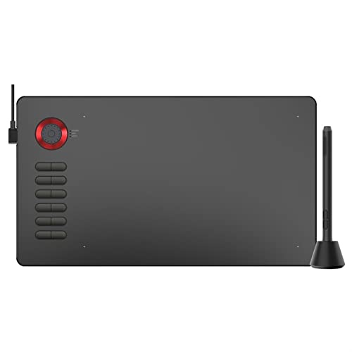 tavoletta grafica digitale Tavoletta con tavolette grafiche da 10x6 pollici 12 tasti e rotellina di scorrimento con penna senza batteria a livello 8192 Color: Rot