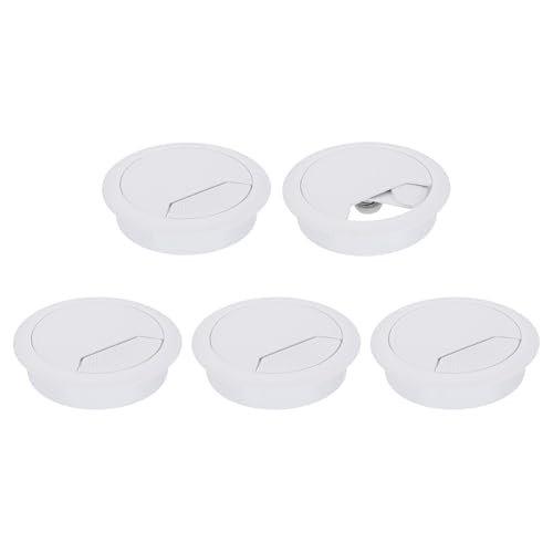 uxcell 5 Pcs 60mm (2.36 Inch) Desk Grommet, Plastic Cable Hole Cover, Wire Cord Cable Organizer for Home Office Computer Desk Cabinet, White