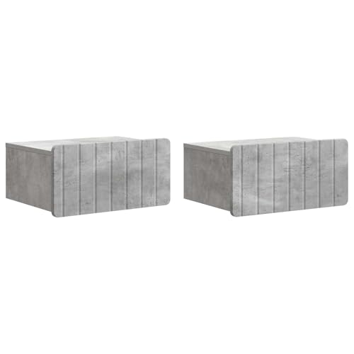 Teenpull Mesita de noche montada en la pared, color gris hormigón, de madera, con 2 cajones, 49 x 34,5 x 24 cm, juego de 2 unidades para dormitorio, salón, habitación infantil, mesa auxiliar versátil