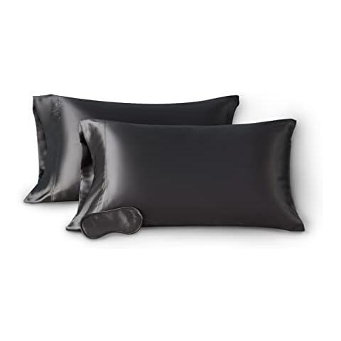 HENGWEI Luxury Satin Pillowcases for Hair and Skin, Pillow Protector Include 1 Eye Mask and 2 Standard Pillowcase, Soft Pillow Covers Have Envelope Closure, Machine Washable, 20"x 30", Dark Gray Cover