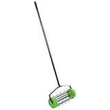 Harbour Housewares Rolling Lawn Aerator - Heavy Duty Manual Garden Tool with Spiked Drum - 40cm x 1.4m Grass Aeration Roller for Soil, Turf, Lawn Care, Gardening & Scarifying - Green
