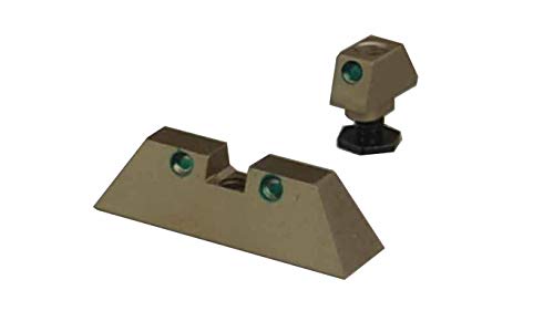 TWP Aluminum Front and Rear Sight 6.5 mm for Glock 17 19 22 23 24 26 27 31 34 35, Anodized Tan,Green Dot