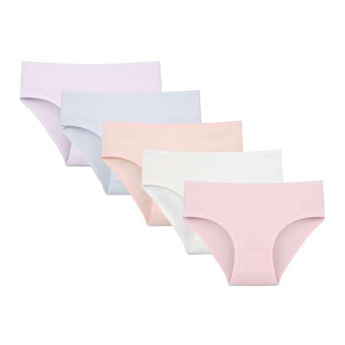 Donella Girls' Soft Cotton Underwear - Kids Bikini Brief Ribbed Panties for Girls and Toddlers 5-Pack