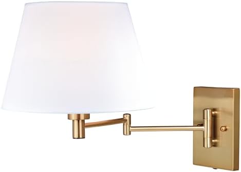 VAXCEL Chapeau Plug-in Brass Cone Motion Sensor Swing Arm Wall Lamp White Linen Shade