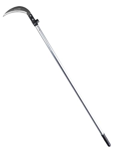 Garden Helper Japanese Adjustable Weeding Sickle Long Handle 48\" Made in Japan, Angle Adjustable Stainless Steel Blade [Wave Edge]