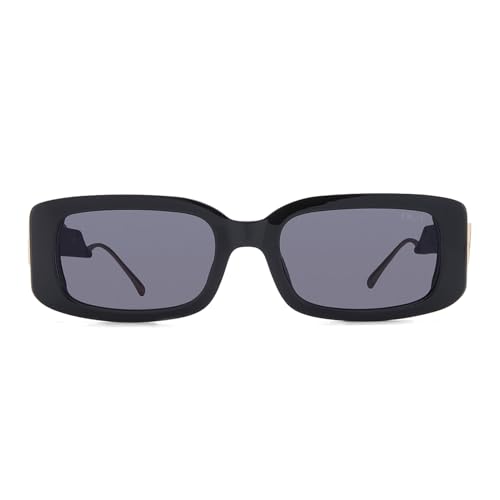 DEZI Womens Rectangle Sunglasses - Drippy - Black/Dark Smoke/Gold