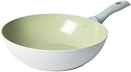 Salter BW09285 Earth Stir Fry Pan Non-Stick, 28 cm, Strong Titanium Based Ceramic Coating, for All Hob Types Including Induction, Soft-Touch Handle, Easy Clean Forged Aluminium, Grey/Green