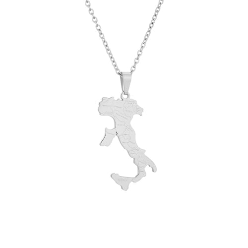 LUTAKU Collier avec pendentif carte de l'Italie en acier inoxydable pour homme et femme