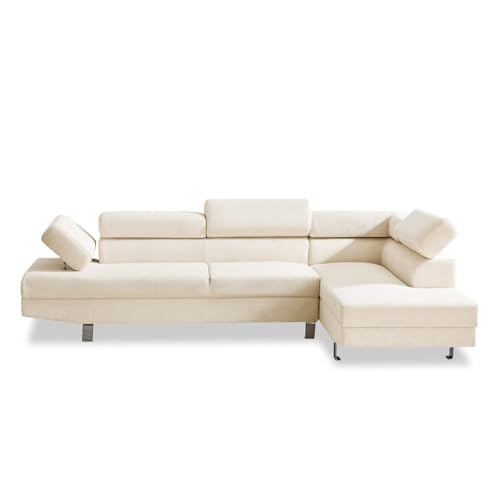 INTENSE DECO Canapé d'angle Droit avec têtières relevables Palerme Velours côtelé Beige