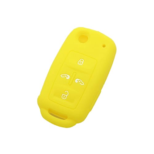 BROVACS Silicone Cover Protector Case Holder Skin Jacket Compatible with VOLKSWAGEN Sharan Caravelle SEAT 5 Button Flip Remote Key Fob 4+1 BTN CV4806 Yellow