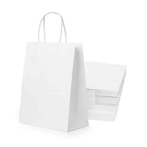30 Pcs White Paper Party Favor Bags Bulk 15 x 8 x 21cm, 5.9 x 3.1 x 8.2 inches, Goodie Bag with Handles for Birthday Baby Shower Paper Bags with Handle Party Supplies Takeout/To Go Bags, Retail Bag