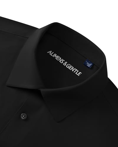 Alimens & Gentle Men\'s Dress Shirts 16-Way Stretch Slim Fit Long Sleeve Button Down Shirts Wrinkle Free Traveler Shirts Black