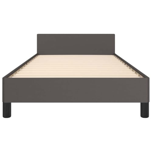 vidaXL Bettgestell mit Kopfteil Kunstlederbett Einzelbett Polsterbett Bett Bettrahmen Schlafzimmerbett Schlafzimmermöbel Grau 90x200cm Kunstleder