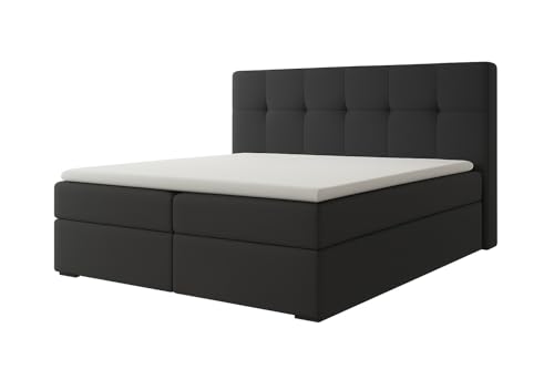A&J MöbelLand Boxspringbett 200x200 mit Bettkasten und Lattenrost – REF, Bett mit Matratze H4 und Stauraum in Dunkelgrau