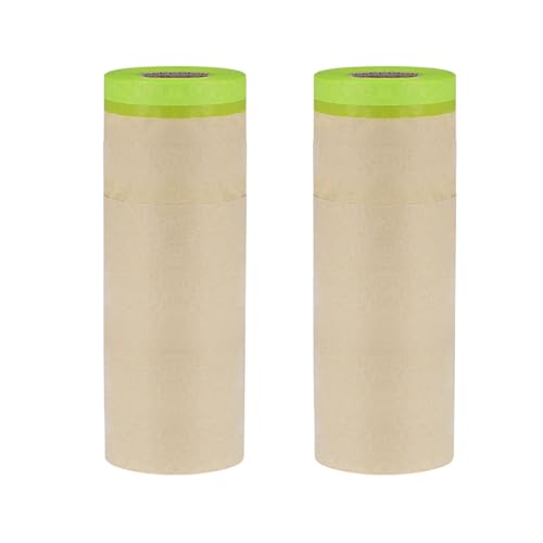 Image of uxcell 2pcs Pre-Taped Masking Paper 12 Inch x 49 Feet Brown Paper High-Tack Tape Painters Masking Film for Painting Automotive Floor Protection and Covering, Green