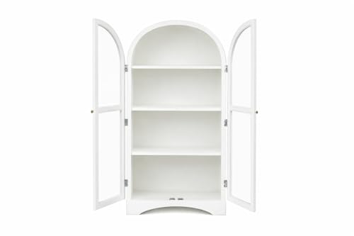 Image of Archies 2 Door Display Cabinet | Crockery Cabinet | Wooden Multipurpose Cabinet | Finish- Premium Pearl White