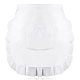 LXUEJIE Delantal de cintura blanco con bolsillo, medio delantal de cocina francesa para mujer, delantales de media cintura para cocina, restaurante, bistró, cafetería