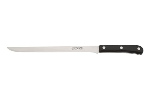 Arcos Cuchillo Jamonero Profesional - Acero Inoxidable Nitrum 250 mm - Mango Resistente POM Negro - Corte Preciso y Duradero - Ideal para Cocina y Chef