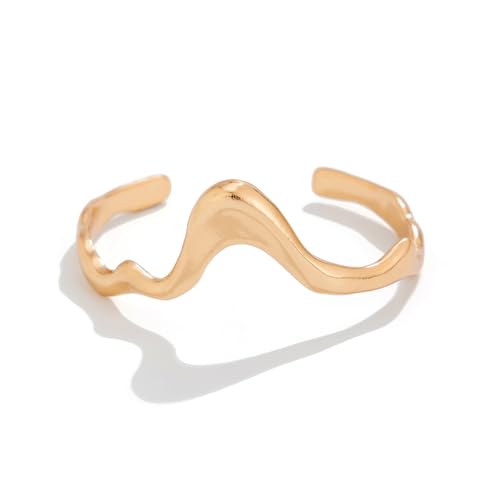 Chunky Gold Punk Cuffs Bracelets for Women Vintage Silver Liquid Geometric Lava Wave Bangle Curved Wavy Irregular Bracelet Trendy Melted Jewelry Gifts 7