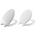 Bemis 1500EC 000 Toilet Seat with Easy Clean & Change Hinges, Elongated, Durable Enameled Wood, White and BEMIS 400TTA 000 Economy Toilet Seat, Durable Enameled Wood, ROUND, White