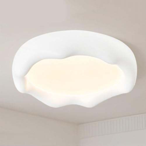 Lámpara de techo estilo casa de campo, sencilla, redonda, para pasillo, en resina blanca estilo escandinavo, con acabado rústico de vetas de madera y pantalla acrílica para dormitorio, baño o porche.