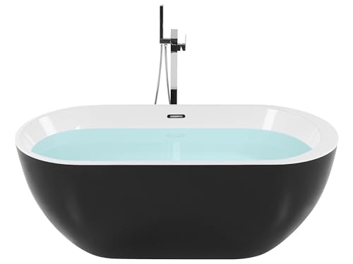 Baignoire Moderne Autoportante Ovale en Acrylique avec Système Trop-Plein 170 x 80 cm Noire Nevis