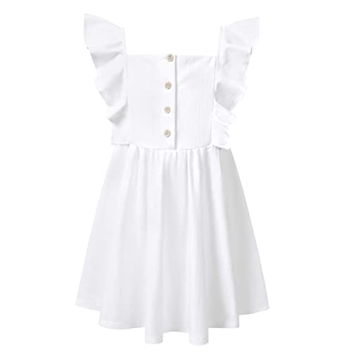 Girls Denim Dress Flutter Sleeveless Classic Jean Shirt Button Down Dresses for 6-13 Years