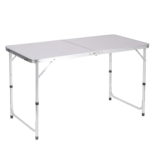 Thrink Heavy Duty Folding Table 3 Height Adjustable Portable Aluminium Camping & Picnic Table with Carry Handle Durable Fire-Resistant MDF Top Perfect for Indoor & Outdoor Use 4FT x 2FT