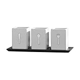 Towle Living 3-Piece Ceramic Caddy with Wood Tray, White, Black