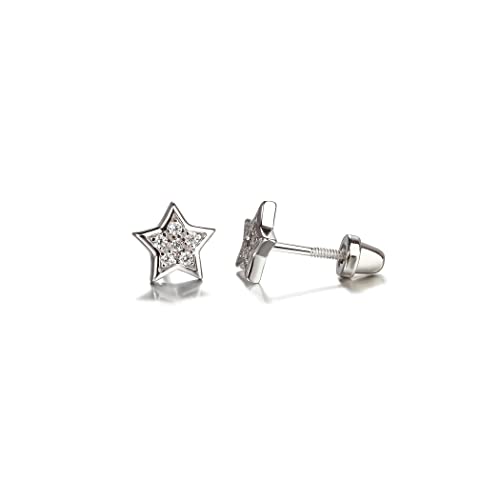 Cherished Moments Children's Sterling Silver Star Screw Back Earrings with Tiny CZ Stones