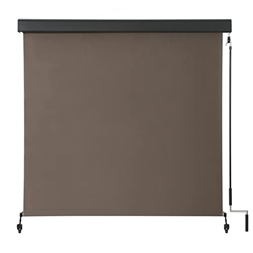 VICLLAX Premium Outdoor Roller Shade PVC Fabric Exterior Roller Shade for Porch Patio Balcony, Crank Operated with Aluminum Protective Valance(8' W X 8' L), Mocha