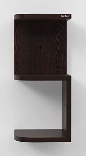 Image of Captiver Morplus Engineered Wood Wall Mounted Corner Shelf Rack Shelves (Tier 3) Bathroom Washroom Living Room Kitchen Office Furniture Multipurpose Storage Self (Wenge)