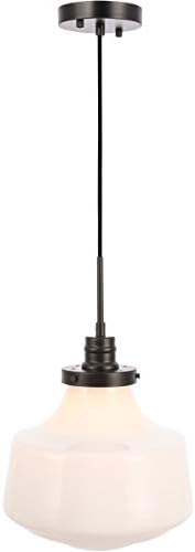 Living District Lyle 1-Light Metal Pendant in Black and Frosted White Glass