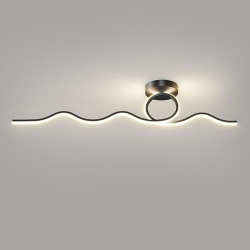 Lámpara de techo minimalista de arco de tira larga, lámpara de techo semiempotrada, lámparas de araña modernas, luces lineales regulables, for sala de estar, dormitorio, pasillo, cocina.(Black,Small)