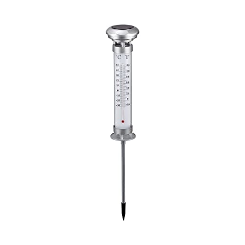 Preisvergleich Produktbild Solar-Thermometer, Gartenthermometer, wetterfest, Themperaturanzeige, Außenthermometer, leuchtet im Dunkeln, Kunststoff, ca. 59 x 9 cm