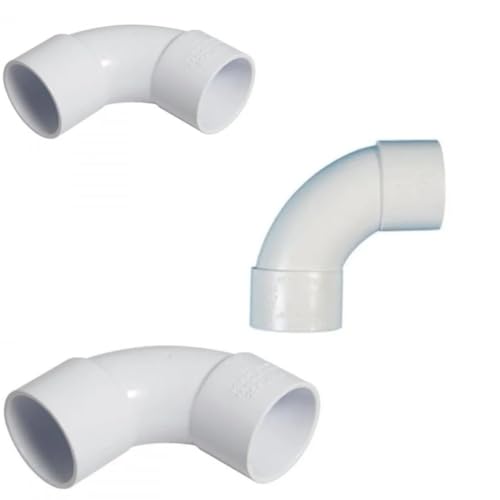 PVC Solvent Weld 92.5° Swept Bend Pipe Fittings, 50mm, White, Pack of 3