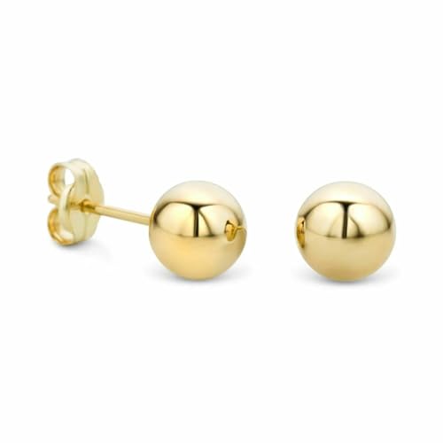 V&F - Pendientes de bola para mujer de oro amarillo de 18 quilates, oro 750, 5mm, Oro amarillo