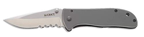 CRKT Drifter Folding Pocket Knife, Serrated Edge 6461S, Stainless - Veff Flat Top Serrations
